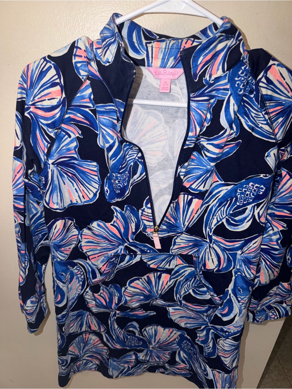Lilly Pulitzer Navy Blue Pink and White Floral Swim Coverup